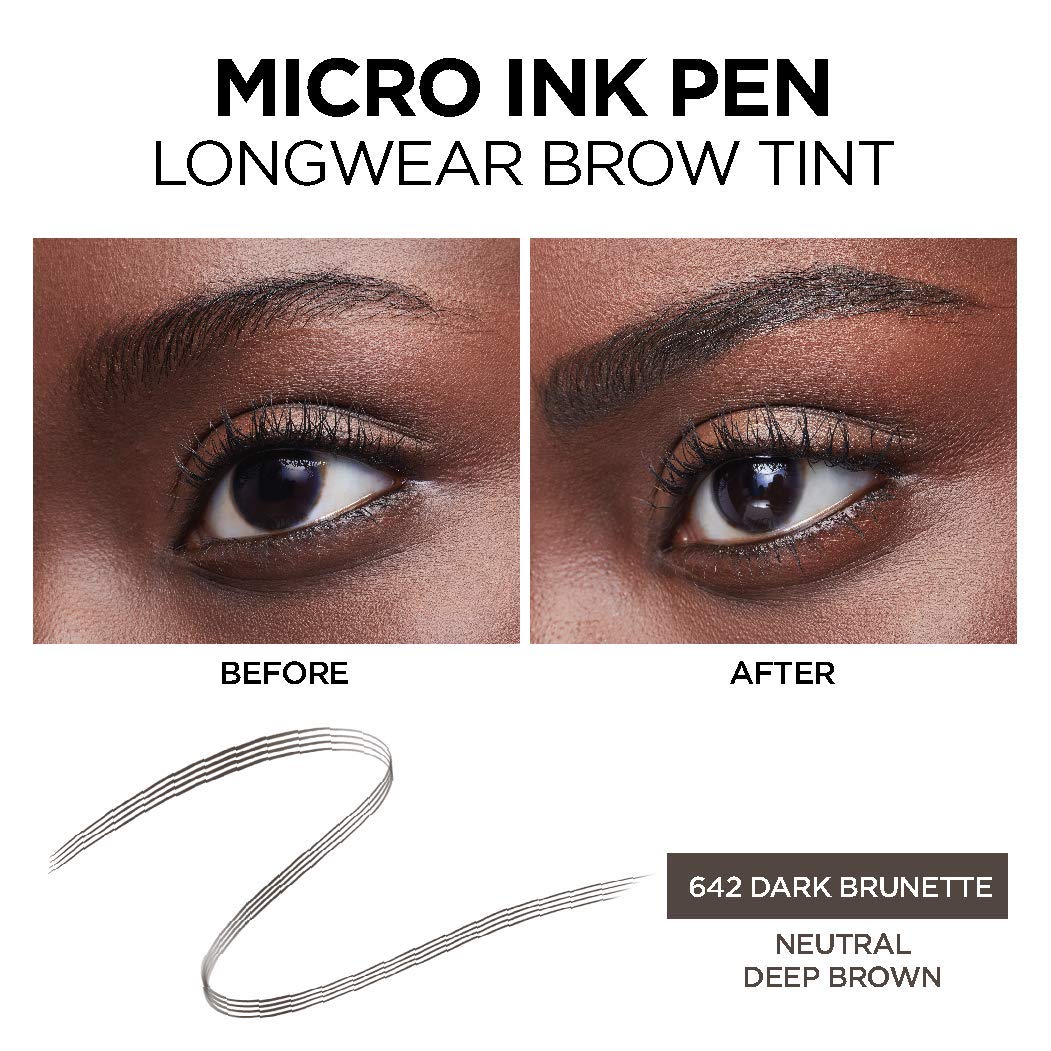 L'Oreal Paris Micro Ink Pen by Brow Stylist - Longwear Brow Tint, Hair-Like Effect, 48HR, Dark Brunette