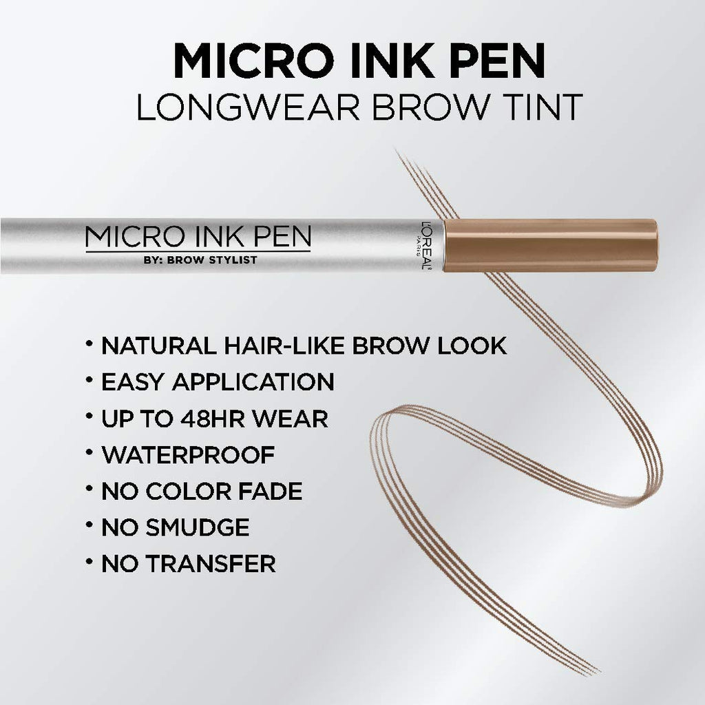 L'Oreal Paris Micro Ink Pen by Brow Stylist – Longwear Brow Tint, Hair-Like Definition (Dark Blonde)