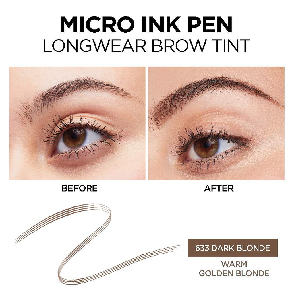 L'Oreal Paris Micro Ink Pen by Brow Stylist – Longwear Brow Tint, Hair-Like Definition (Dark Blonde)