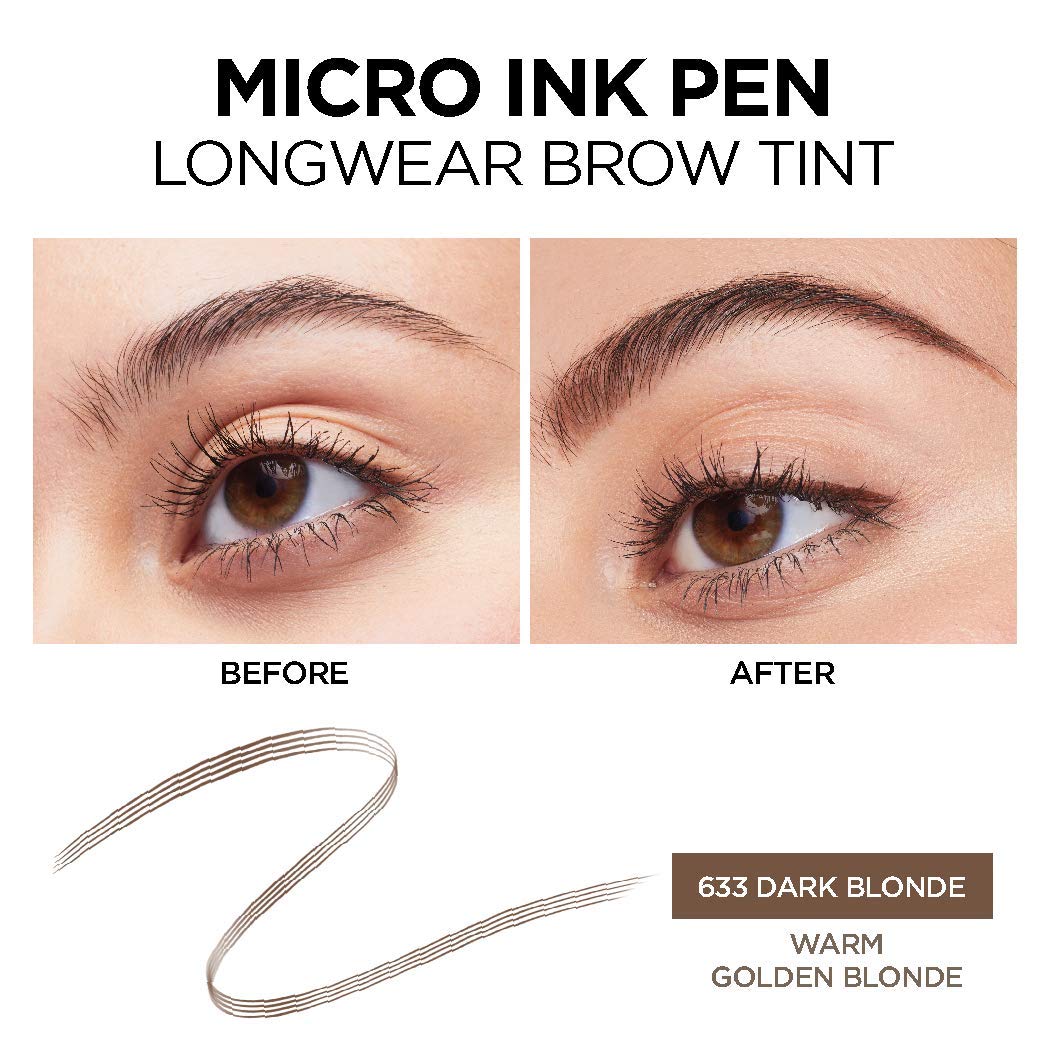 L'Oreal Paris Micro Ink Pen by Brow Stylist – Longwear Brow Tint, Hair-Like Definition (Dark Blonde)