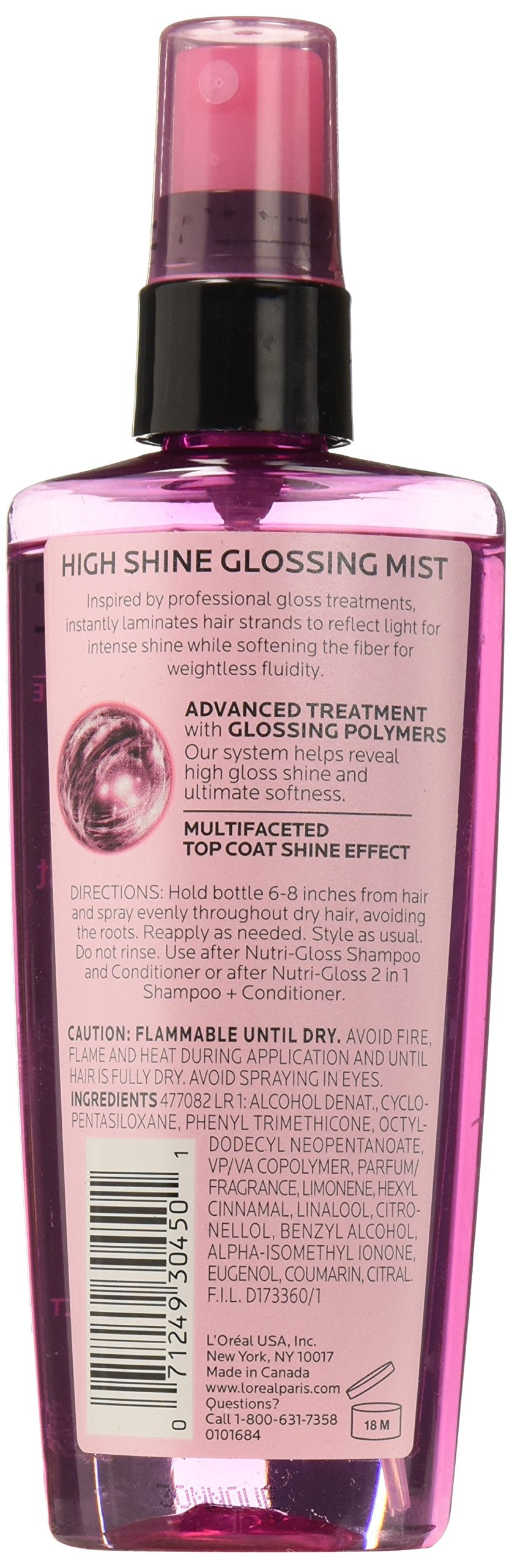 L’Oréal Paris Nutrigloss High Shine Glossing Mist – 3.4 fl oz, 48HR Shine + Nutrition (Packaging May Vary)