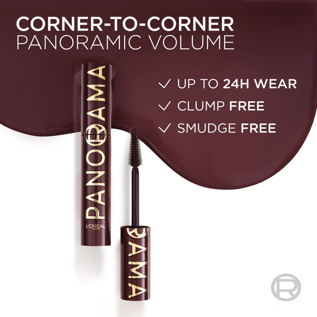 L'Oreal Paris Panorama Mascara Burgundy – Volumizing & Lengthening, 24-Hour Wear, Smudge-Resistant