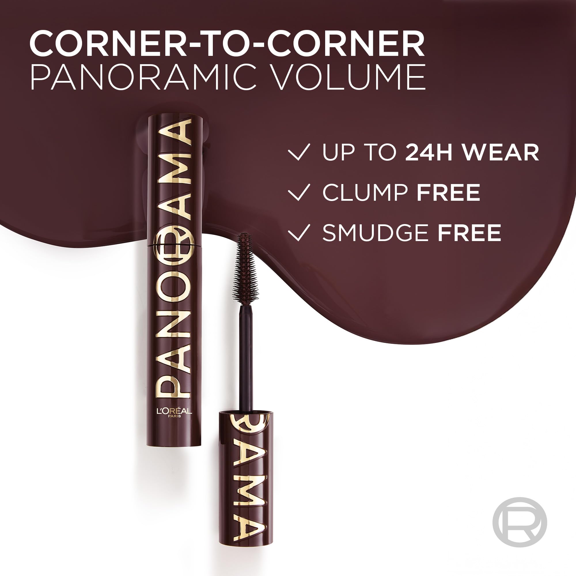 L'Oreal Paris Panorama Mascara Burgundy – Volumizing & Lengthening, 24-Hour Wear, Smudge-Resistant