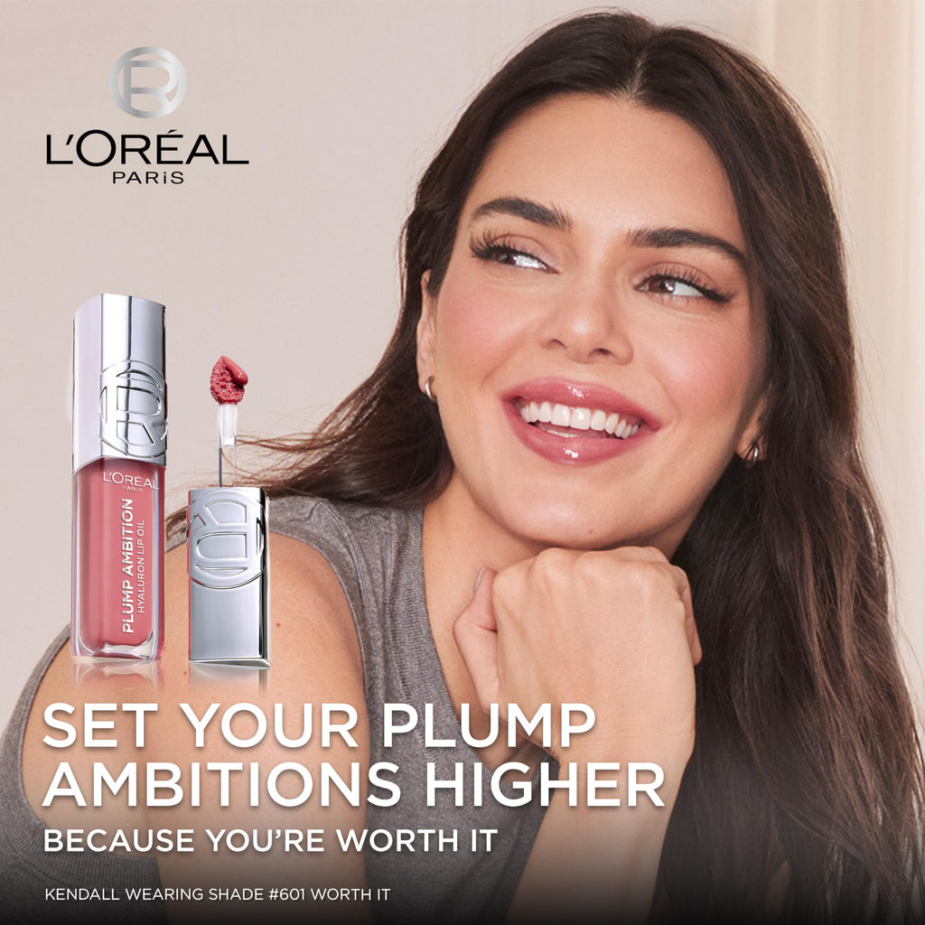 L'Oreal Paris Plump Ambition Hyaluron Lip Oil – 24HR Hydration & Glass Shine, Nude Macaron 650