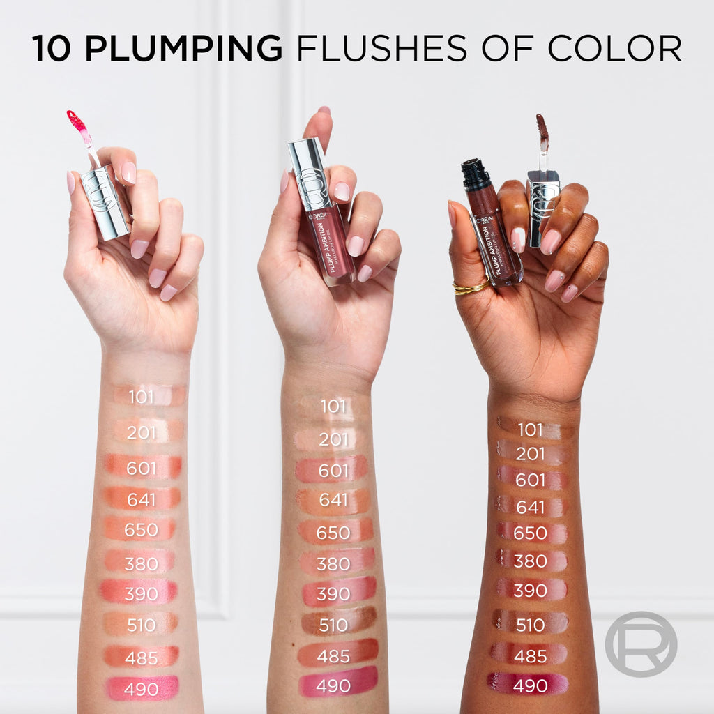 L'Oreal Paris Plump Ambition Hyaluron Lip Oil – 24HR Hydration & Glass Shine, Nude Macaron 650