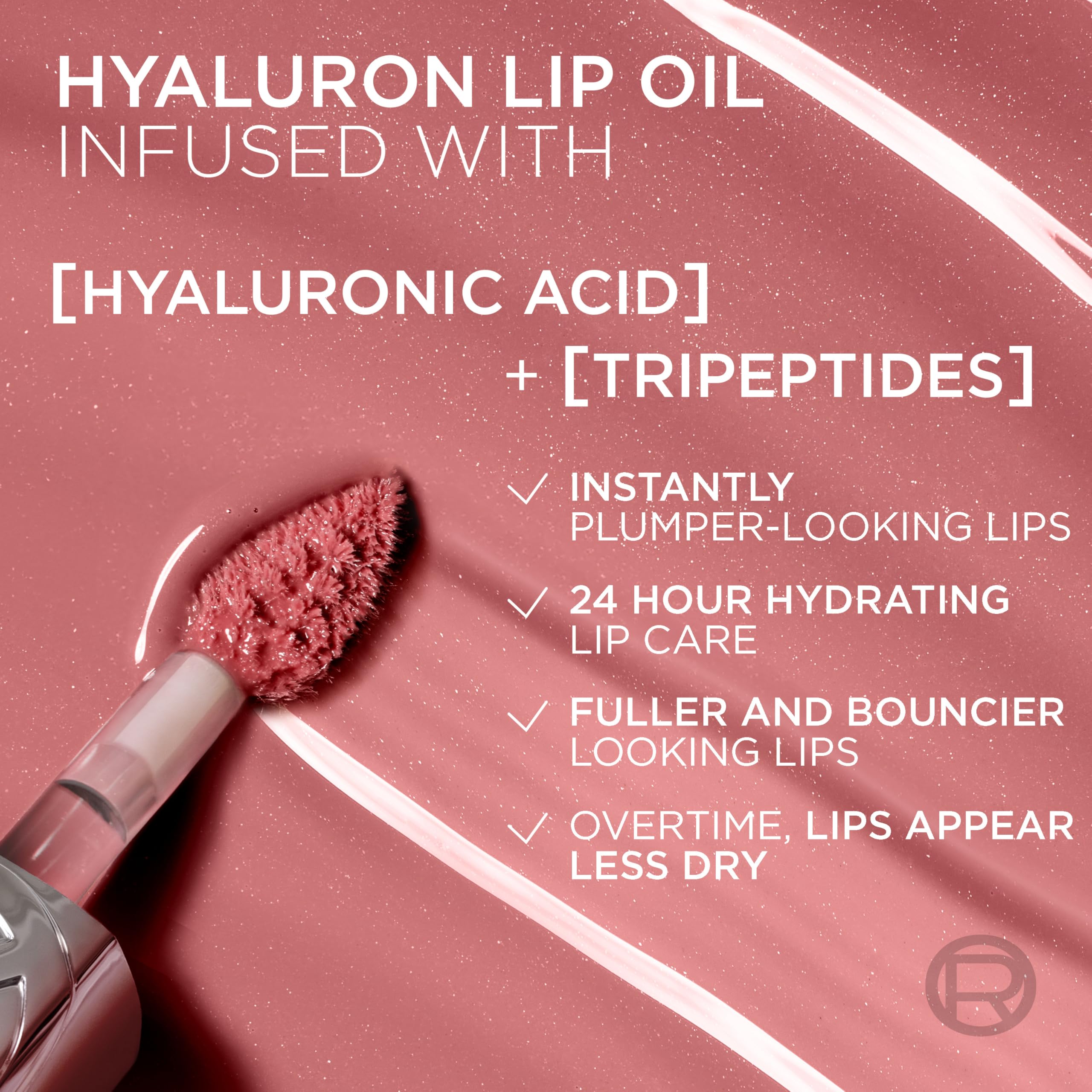 L'Oreal Paris Plump Ambition Hyaluron Lip Oil – 24HR Hydration & Glass Shine, Nude Macaron 650