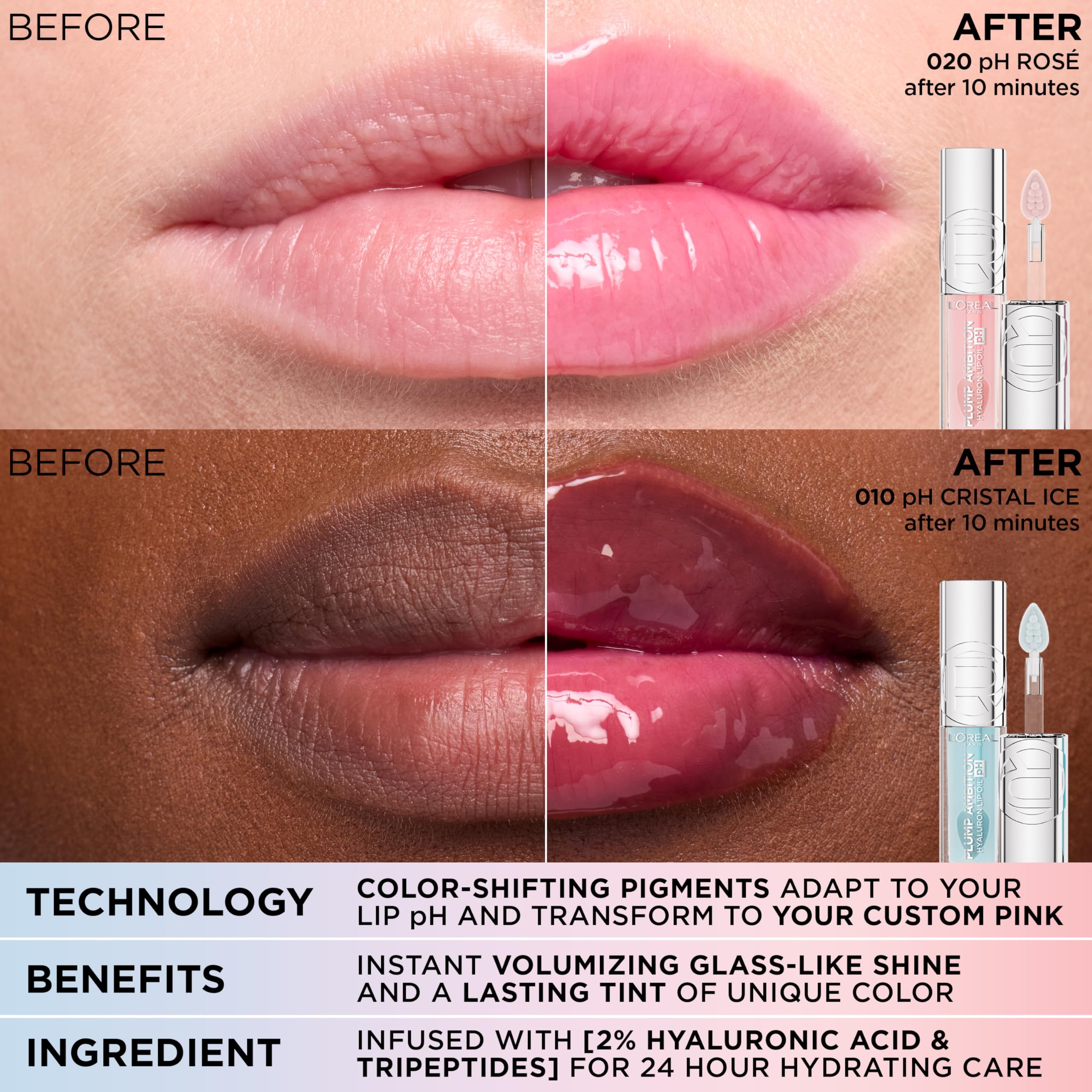 L'Oreal Paris Plump Ambition pH Hyaluron Lip Oil – Color Shifting Lip Tint 010