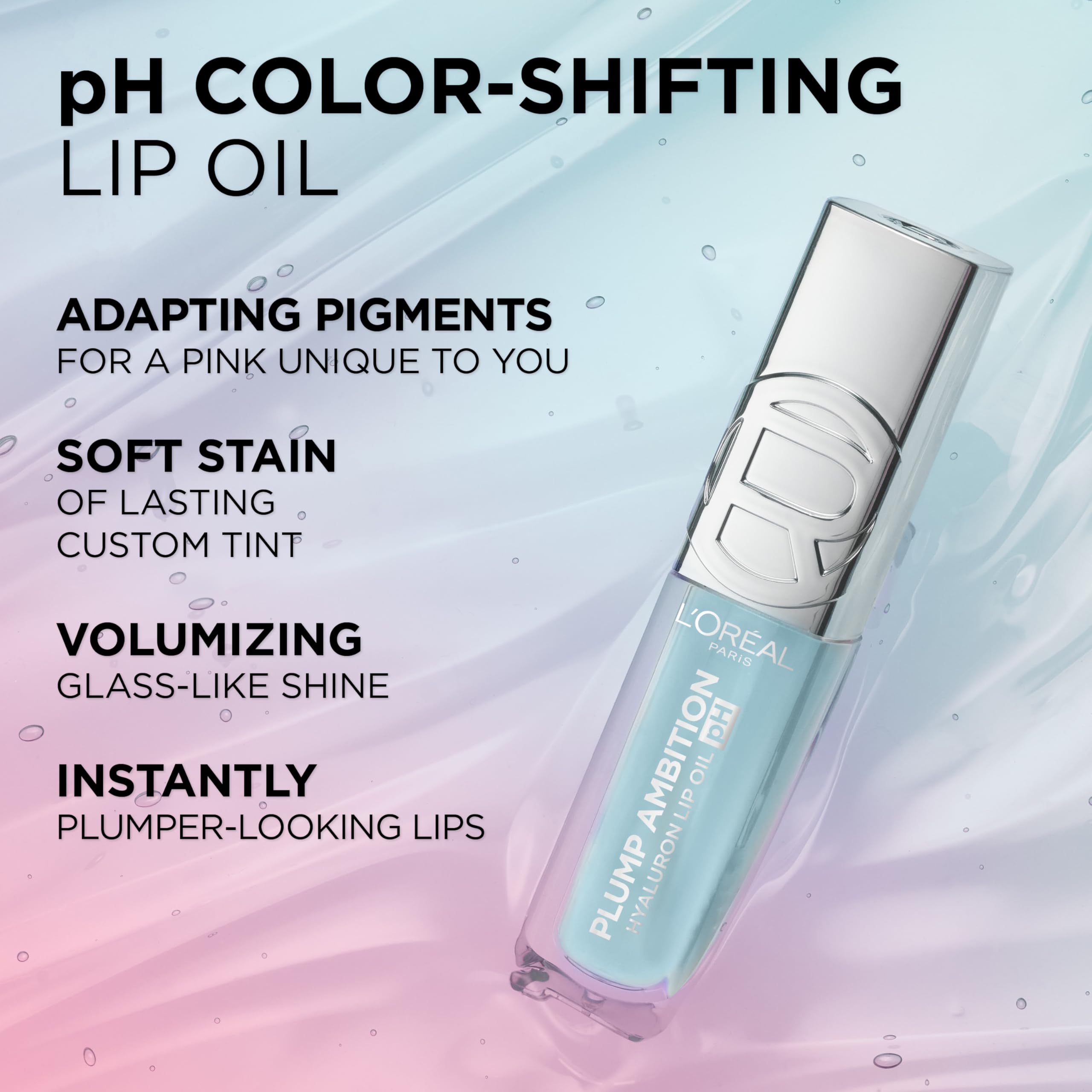 L'Oreal Paris Plump Ambition pH Hyaluron Lip Oil – Color-Changing Lip Tint, 24HR Hydration, Berry Noir