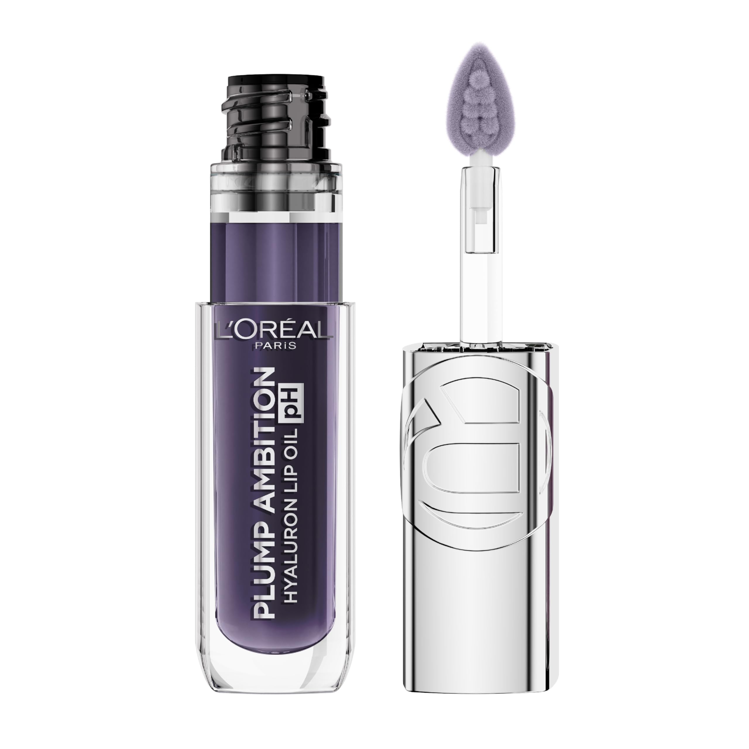 L'Oreal Paris Plump Ambition pH Hyaluron Lip Oil – Color-Changing Lip Tint, 24HR Hydration, Berry Noir