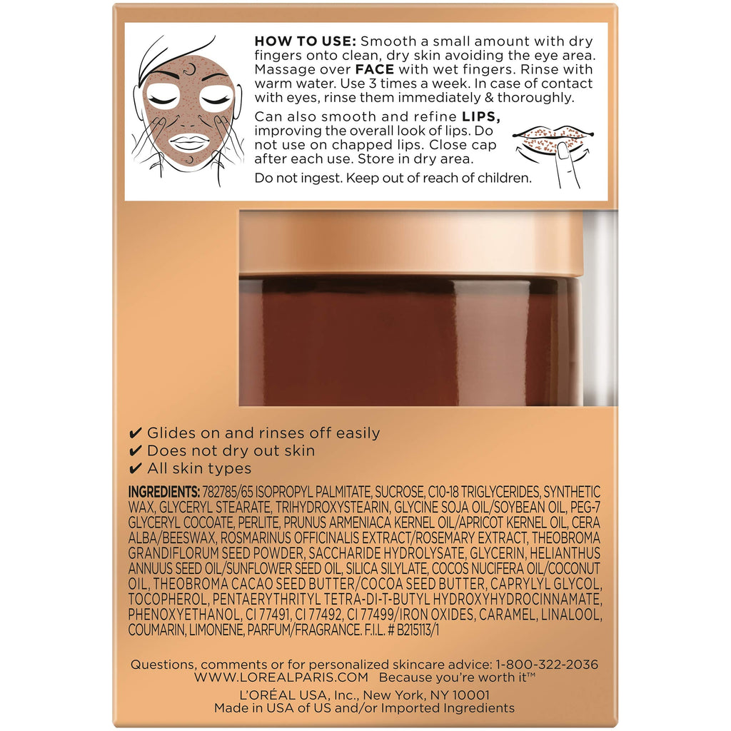 L'Oreal Paris Pure Sugar Scrub Nourish and Soften – Exfoliating Facial and Lip Scrub, 1.7 oz