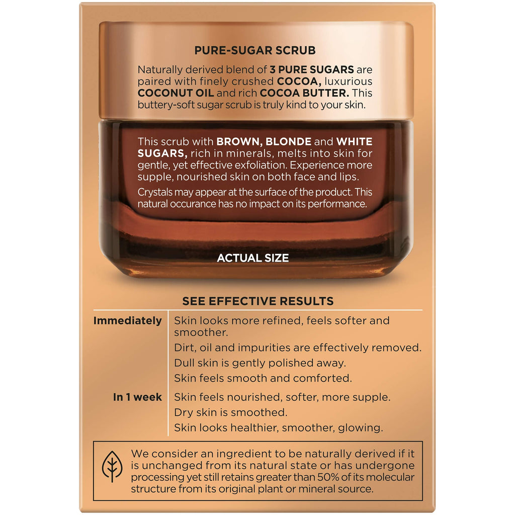 L'Oreal Paris Pure Sugar Scrub Nourish and Soften – Exfoliating Facial and Lip Scrub, 1.7 oz