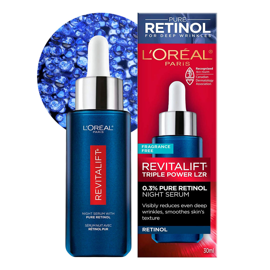 L'Oreal Paris Revitalift Triple Power LZR Retinol Night Serum — 0.3% Pure Retinol, Hydrating & Anti-Wine Texture Support, All Skin Types, 30ml