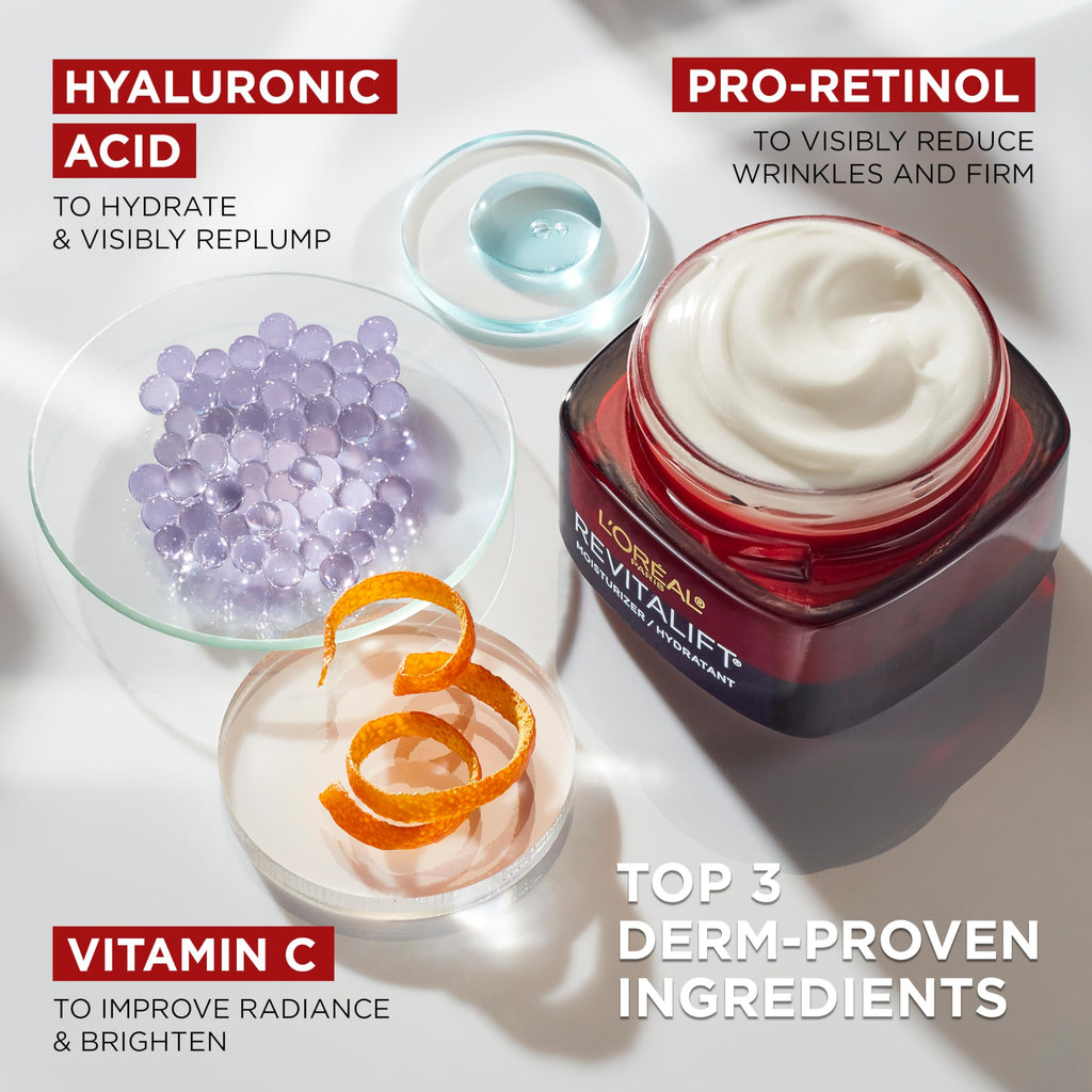 L'Oreal Paris Revitalift Triple Power Fragrance-Free Anti-Aging Moisturizer - Pro-Retinol, Hyaluronic Acid & Vitamin C (1.7 oz)