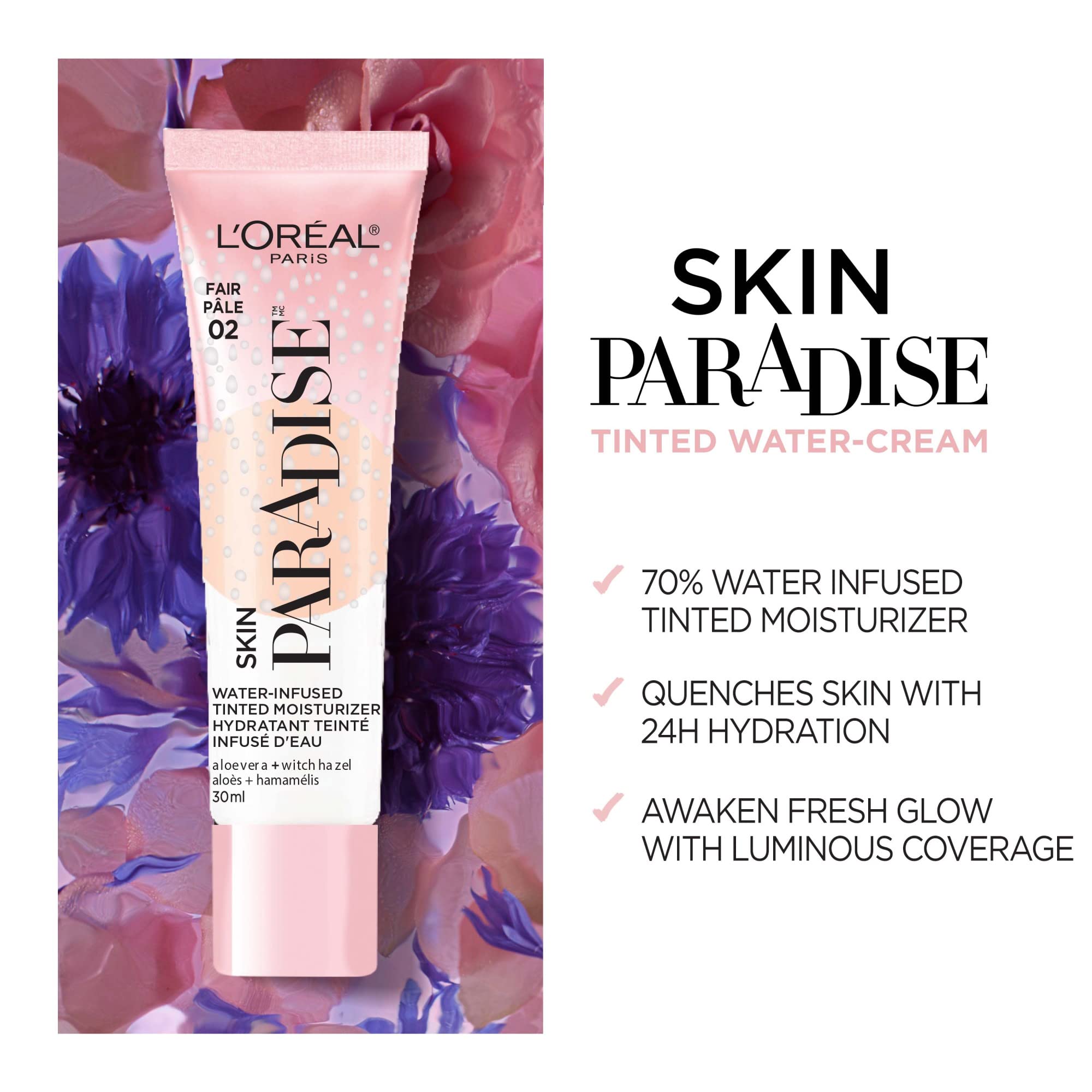 L'Oreal Paris Skin Paradise Water-Based Tinted Moisturizer SPF 19 | Lightweight, Hydrating Coverage