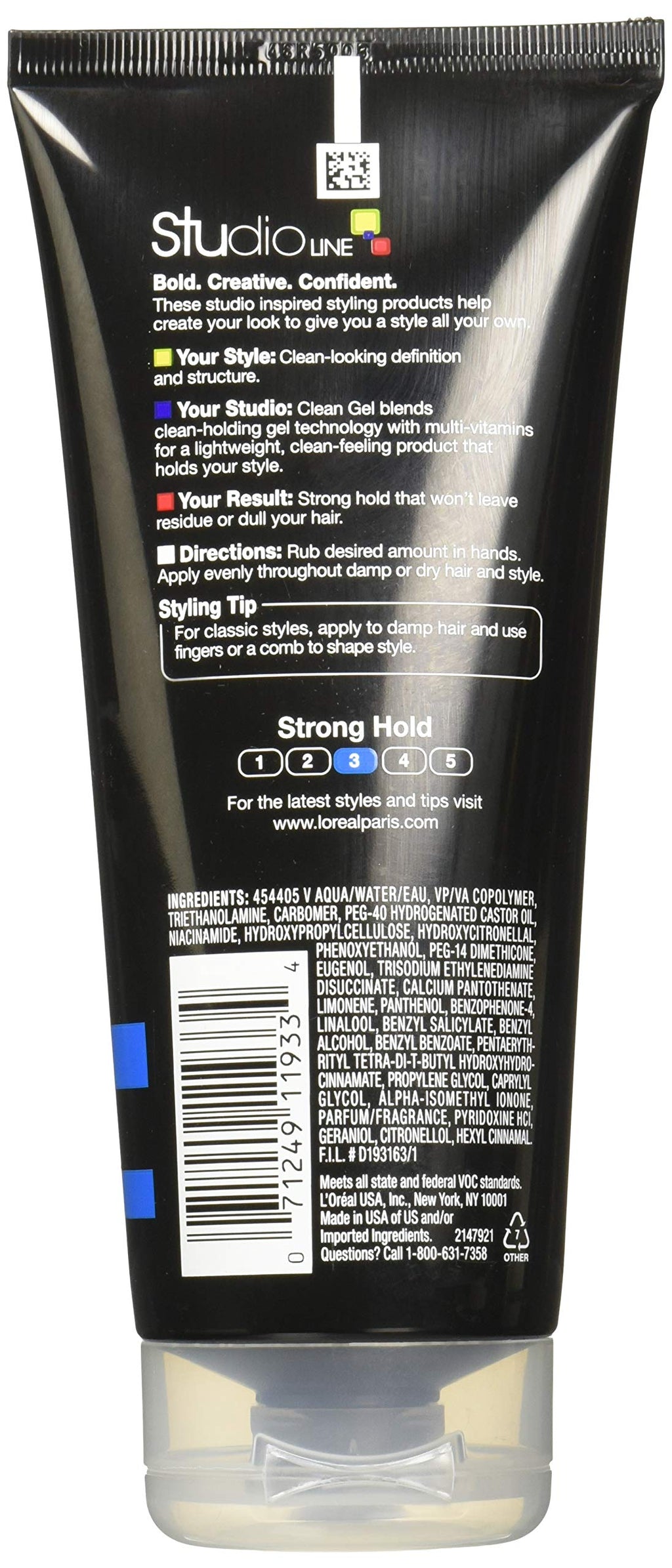 L'Oreal Paris Studio Line Clean Gel – Strong Hold, 6.8 fl oz (Pack of 3)