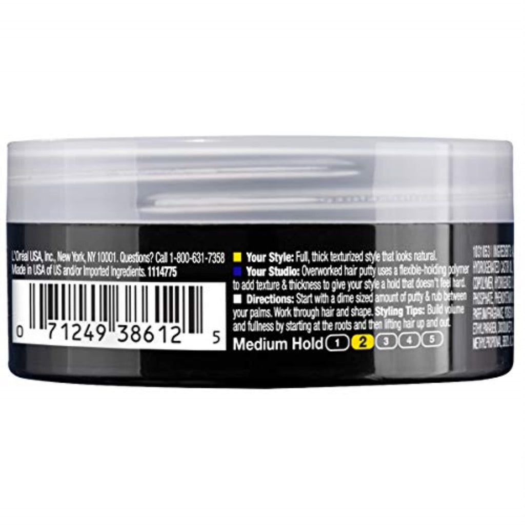 L'Oreal Paris Studio Line Overworked Hair Putty 1.7 Oz (3 Pack) – Textured, Reworkable Hold