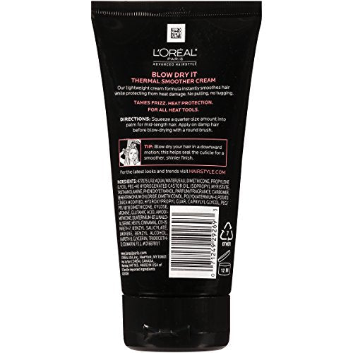 L'Oreal Paris Blow Dry It Thermal Smoother Cream – Frizz Control & Heat Protection, 5.1 oz