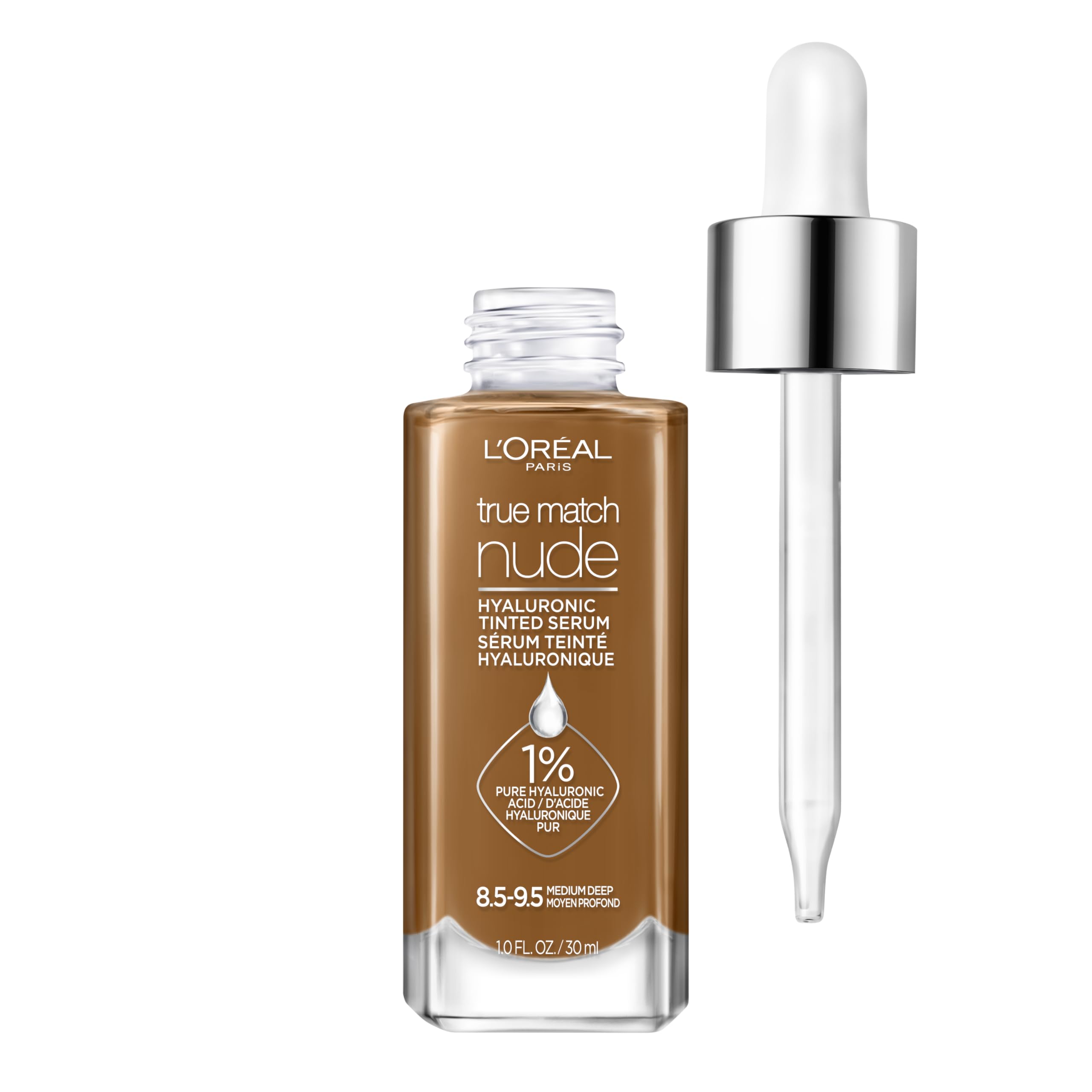 L'Oreal Paris True Match Nude Hyaluronic Tinted Serum Foundation – Medium Deep 8.5-9.5 | Hydrating Tint