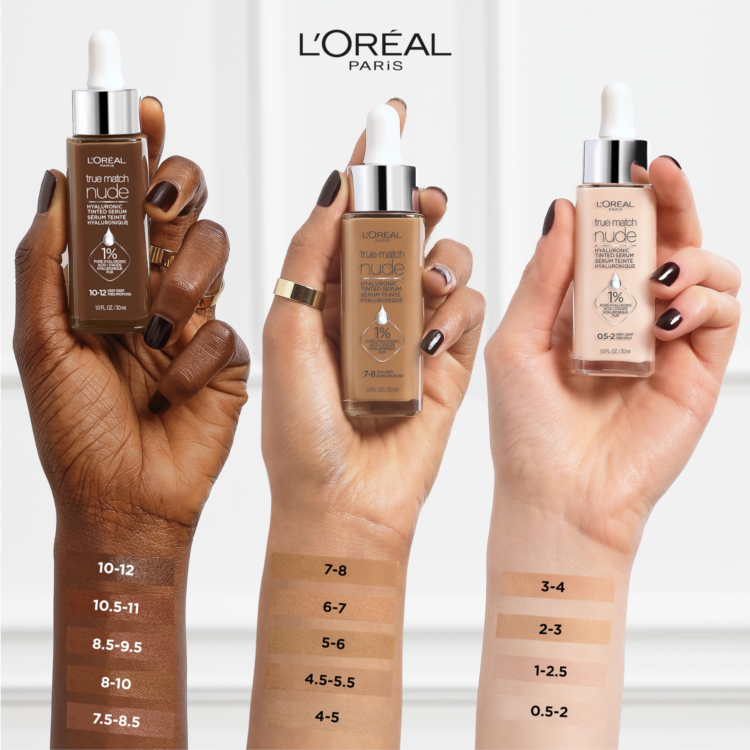 L'Oreal Paris True Match Nude Hyaluronic Serum Foundation – Cool Deep 7.5-8.5 (1% HA) | Hydrating Tint