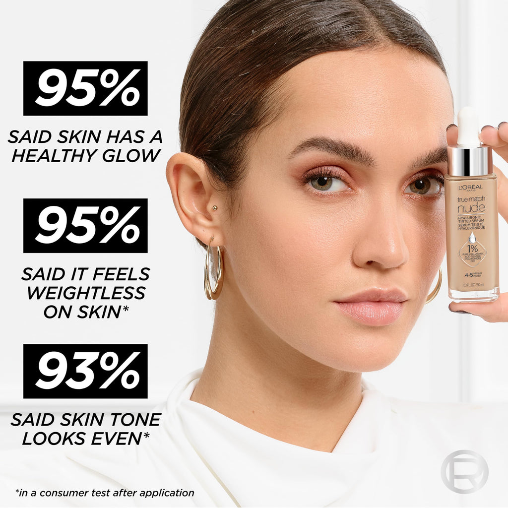 L'Oreal Paris True Match Nude Hyaluronic Serum Foundation – Cool Deep 7.5-8.5 (1% HA) | Hydrating Tint