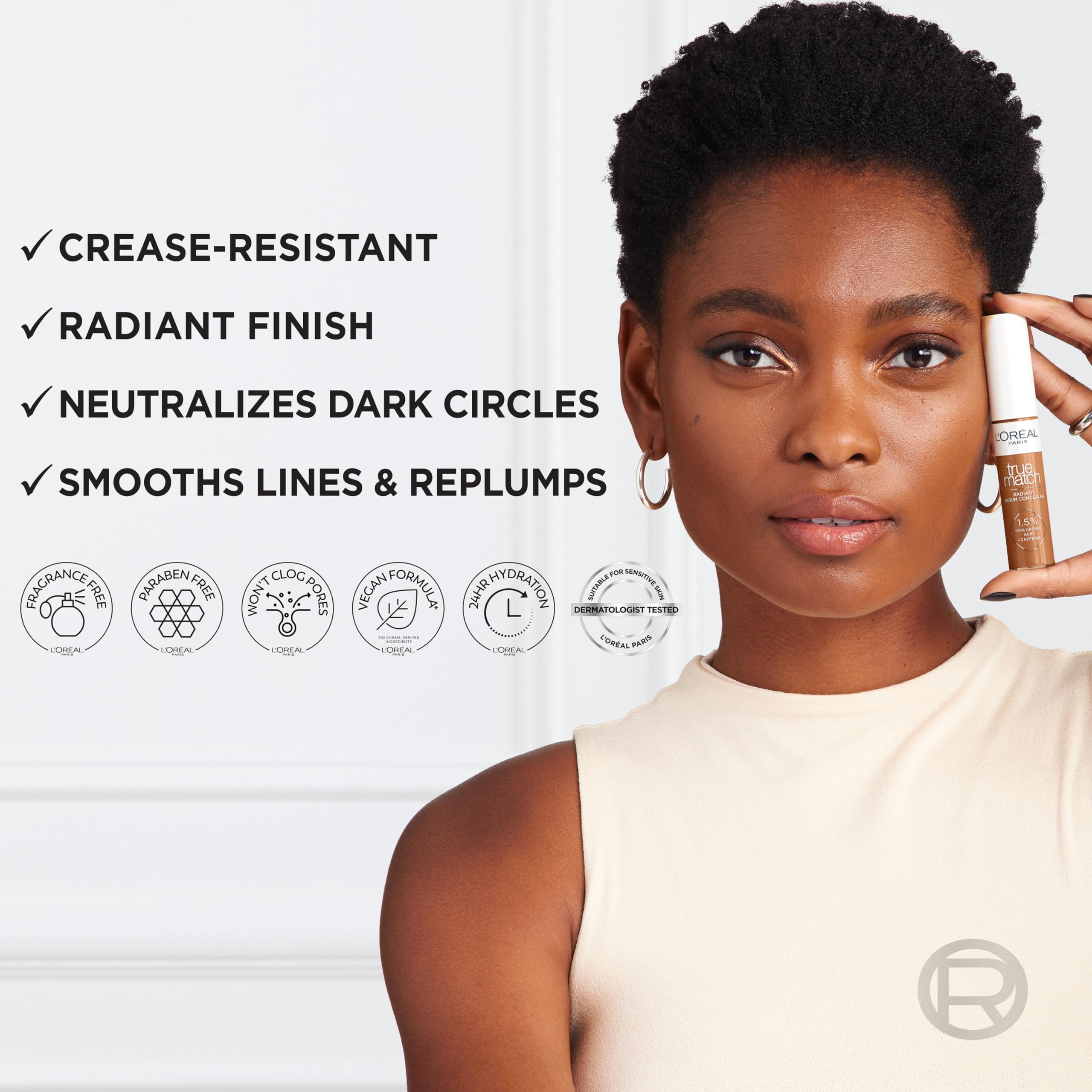 L'Oreal Paris True Match Radiant Serum Concealer — 1.5% Hyaluronic Acid + Caffeine, N5, 0.33 oz