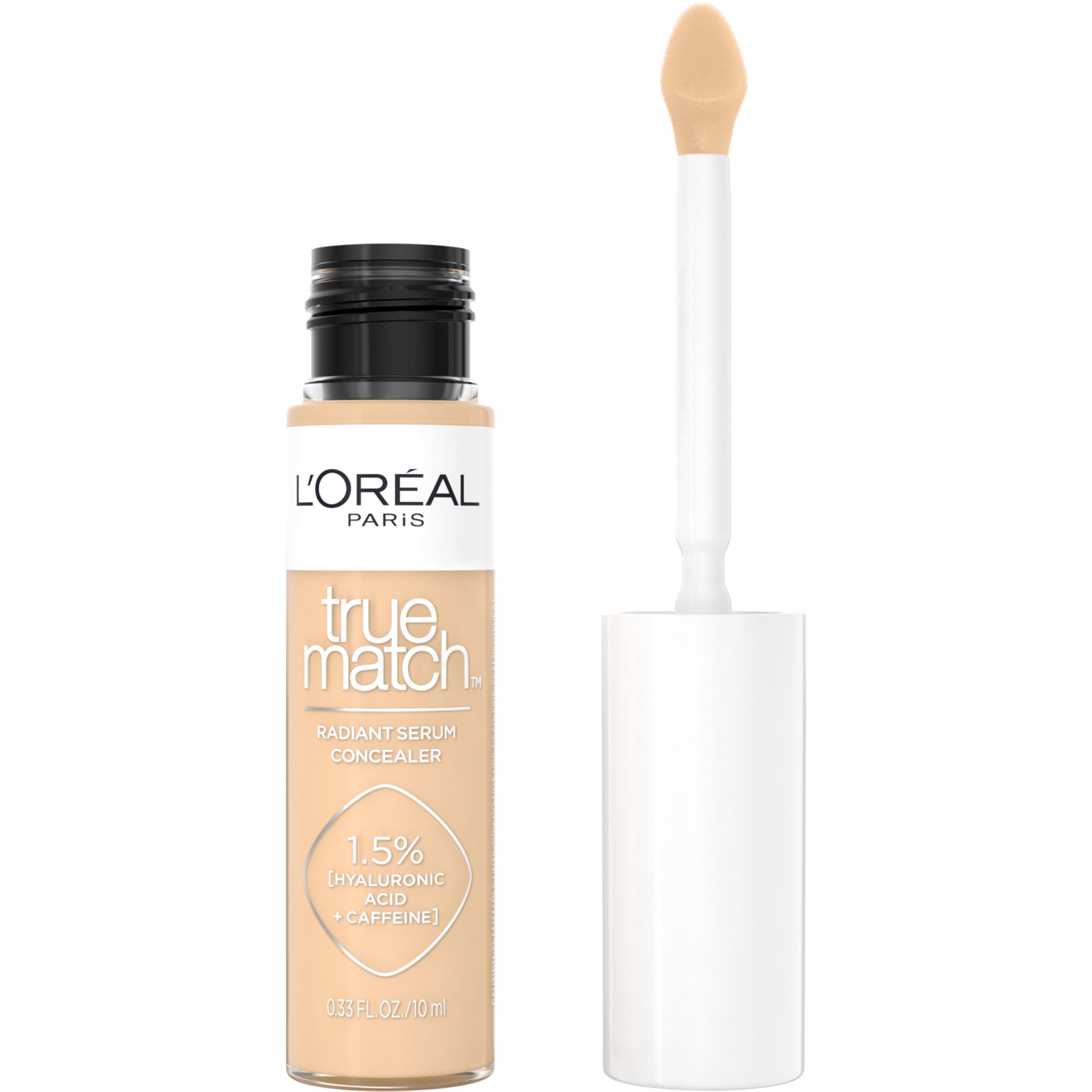 L'Oreal Paris True Match Radiant Serum Concealer – Brightening Under Eye, 1.5% Hyaluronic Acid + Caffeine, W4, 0.33 oz