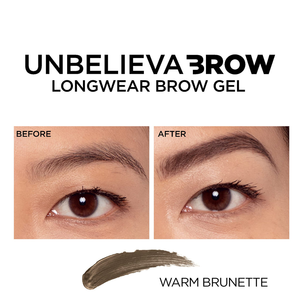 L'Oreal Paris Unbelieva-Brow Longwear Waterproof Tinted Brow Gel – Smudge-Proof Warm Brunette, 0.15 oz