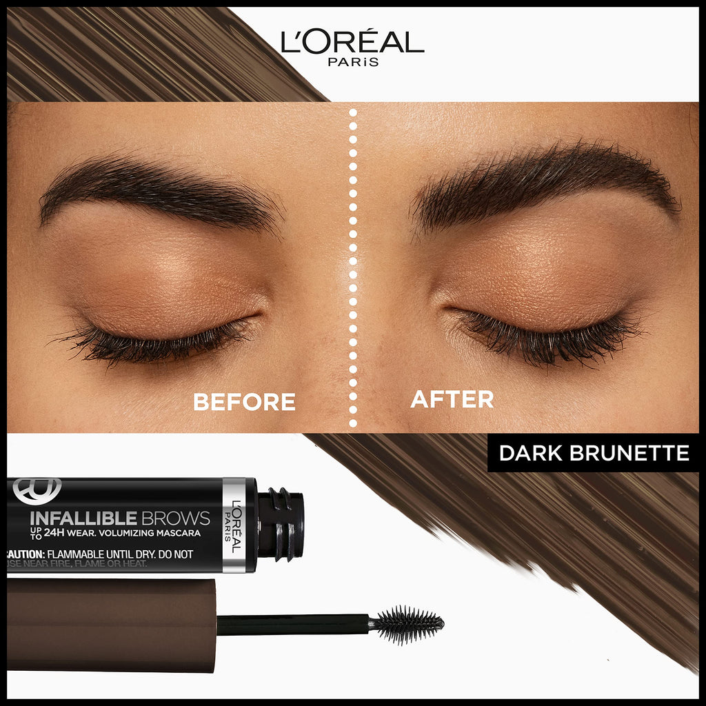 L'Oreal Paris Infallible Brow Mascara – 24H Volumizing, 2x Fuller Brows, 4.0 Dark Brunette