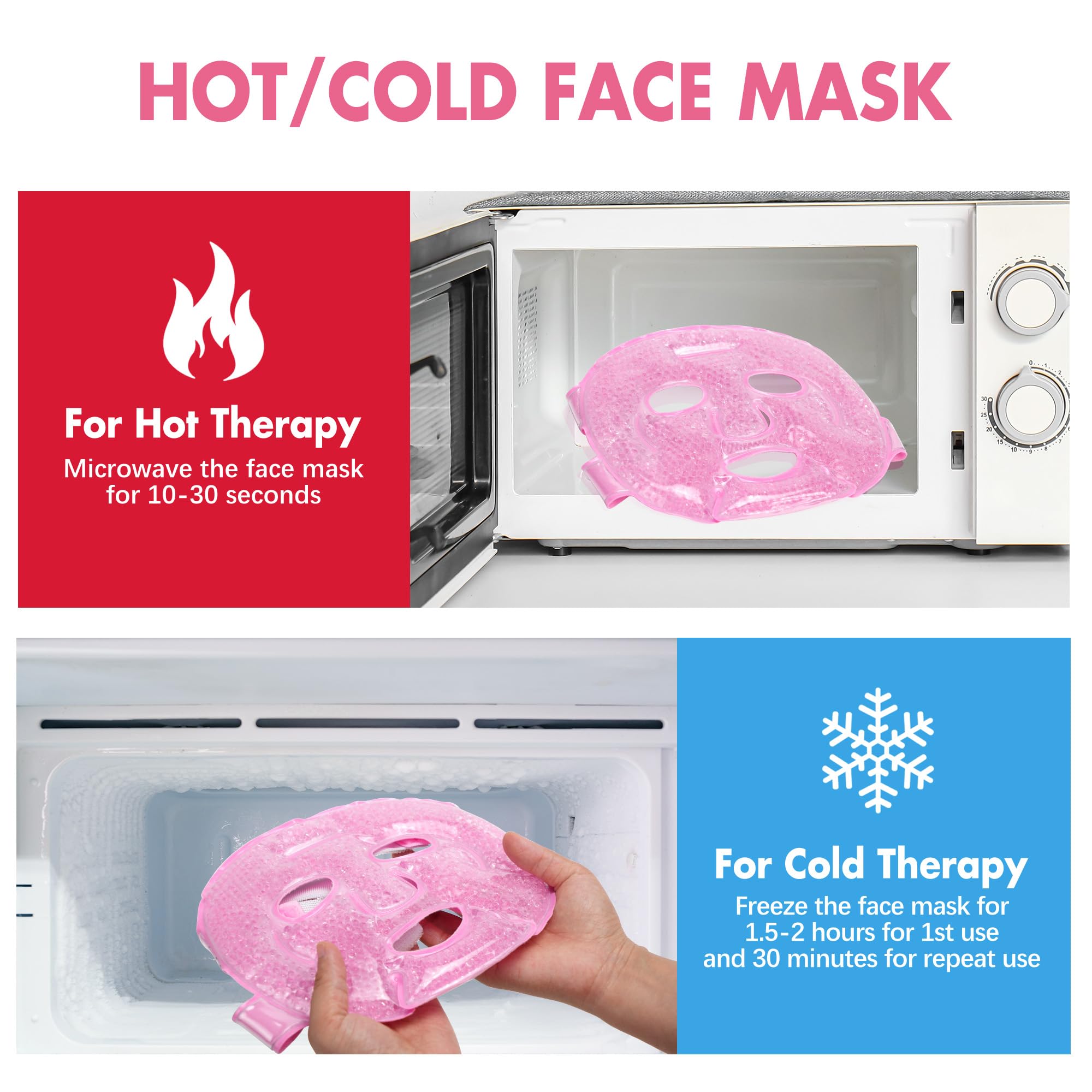 LotFancy Face Ice Pack — Reusable Gel Bead Cold/Hot Mask (Pack of 2)