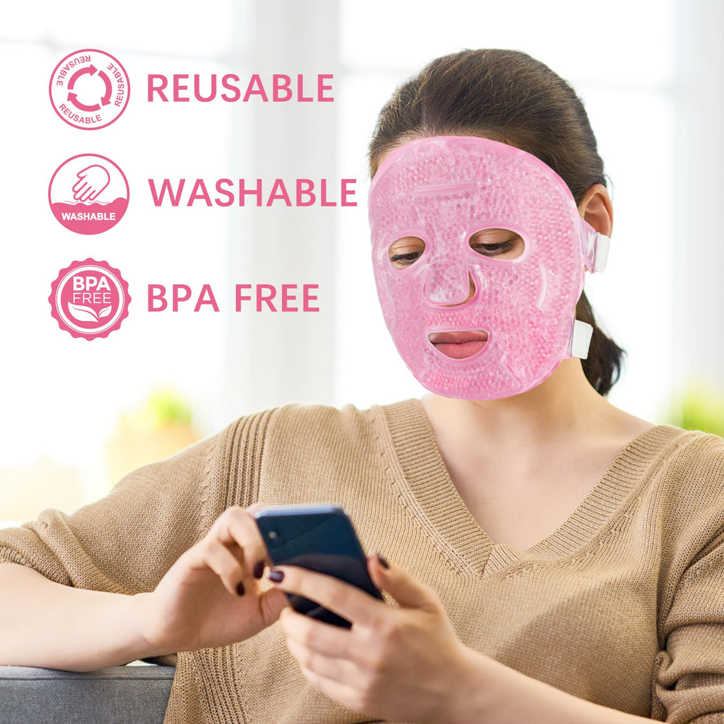 LotFancy Face Ice Pack — Reusable Gel Bead Cold/Hot Mask (Pack of 2)
