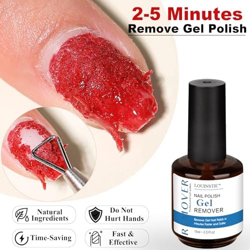 LOUINSTIC 2×15 ml Easy & Quick Gel Nail Remover Kit – Acetone-Free, No Soak, 2–5 Minute Removal