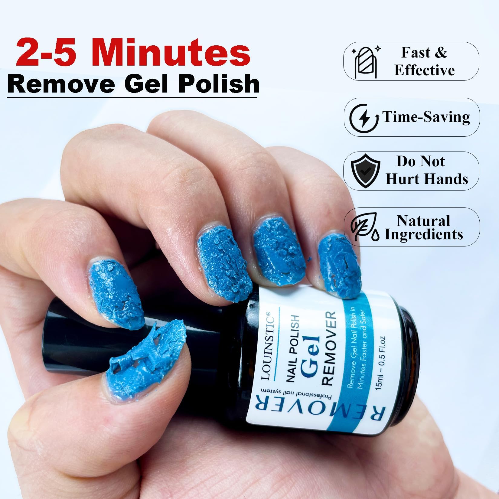 LOUINSTIC Gel Nail Polish Remover Kit – 3x15ml + Nail File | Gentle, Acetone-Free, Easy At-Home Removal