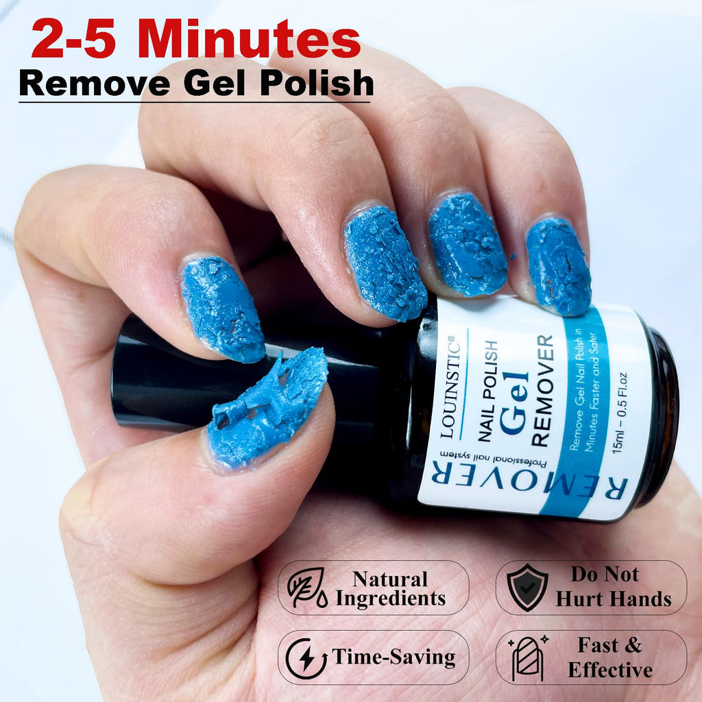 LOUINSTIC Gel Nail Polish Remover Kit – 2pcs Removers, Nail Pusher & Scraper, 2 Files, Quick 2–5 Minute Home Removal