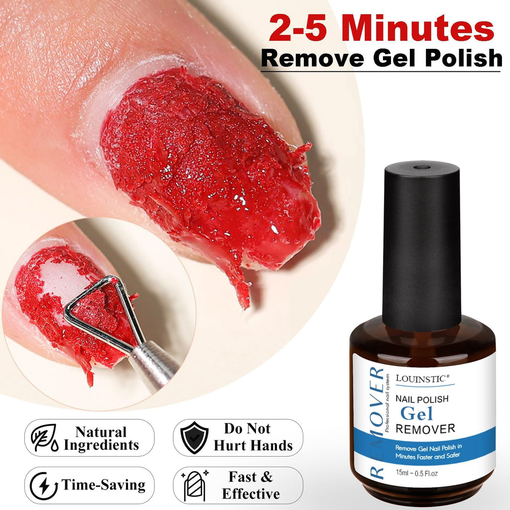 LOUINSTIC 3-in-1 Gel Nail Remover Kit – Acetone-Free, Low Odor, Peel-Off Latex, Cuticle Oil