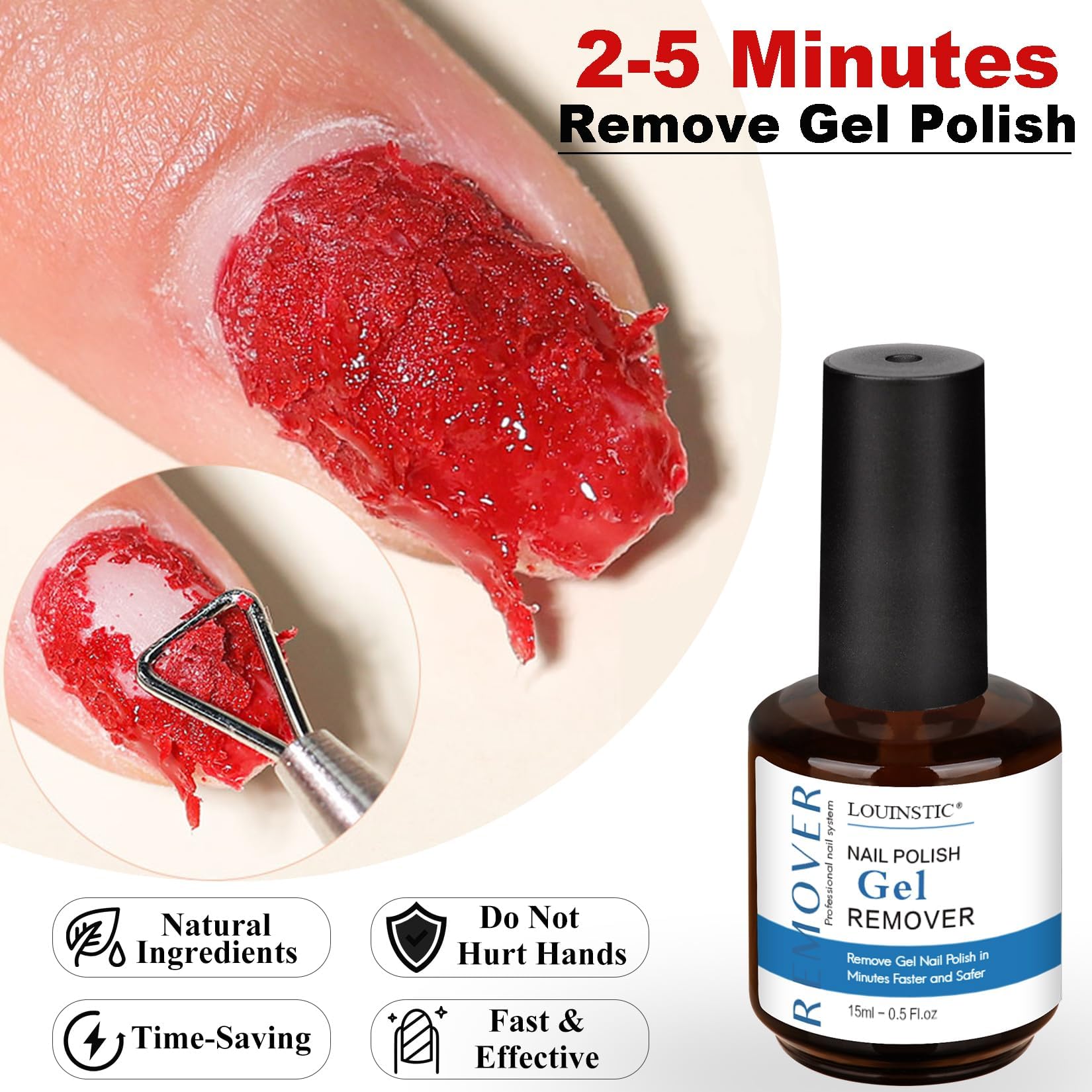 LOUINSTIC 3-in-1 Gel Nail Remover Kit – Acetone-Free, Low Odor, Peel-Off Latex, Cuticle Oil