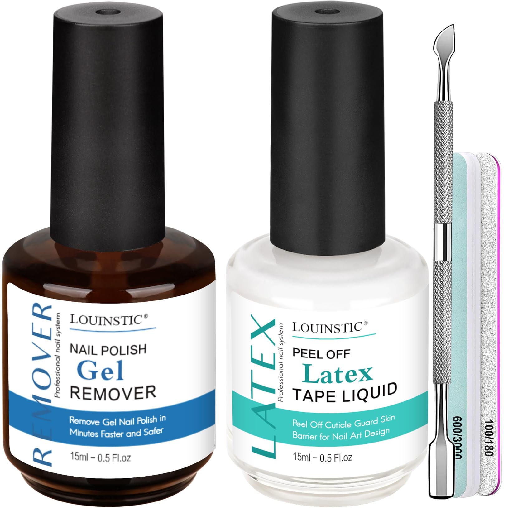 LOUINSTIC Gel Nail Polish Remover & Liquid Latex Kit – Fast 2–5 Minute Removal, Low Irritation, No Foil