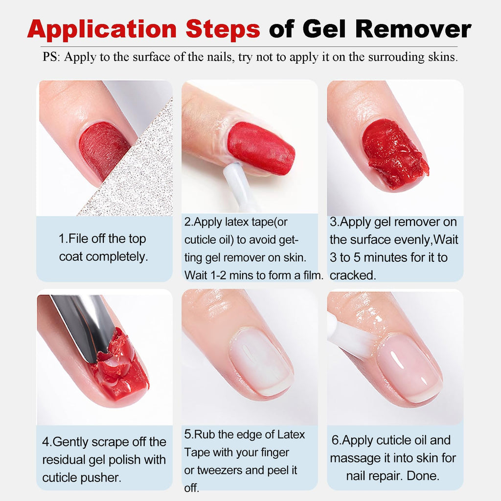 LOUINSTIC Gel Nail Polish Remover Kit – 2x15ml, Cuticle Pusher & Nail File