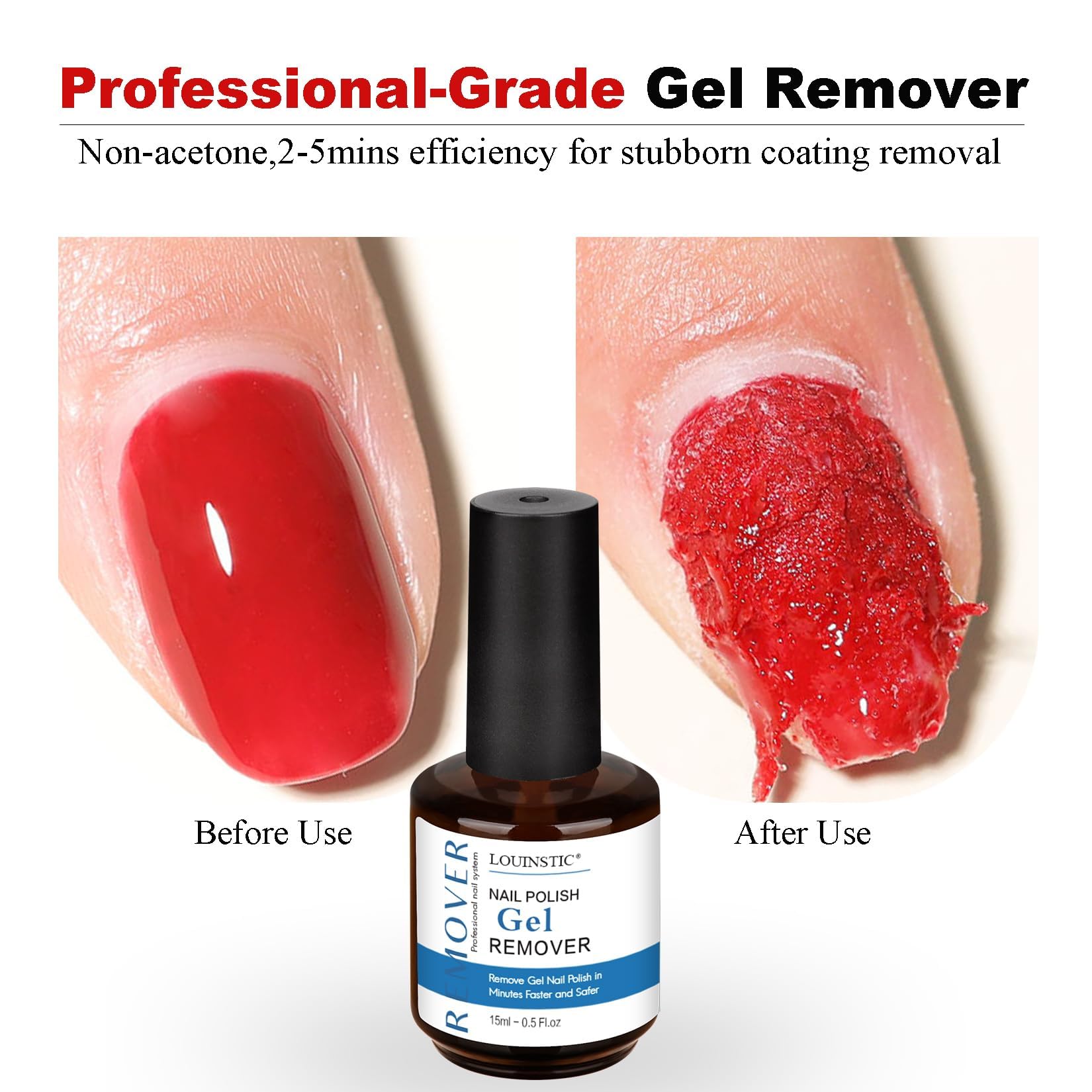 LOUINSTIC Gel Nail Polish Remover Kit – 2x15ml, Cuticle Pusher & Nail File