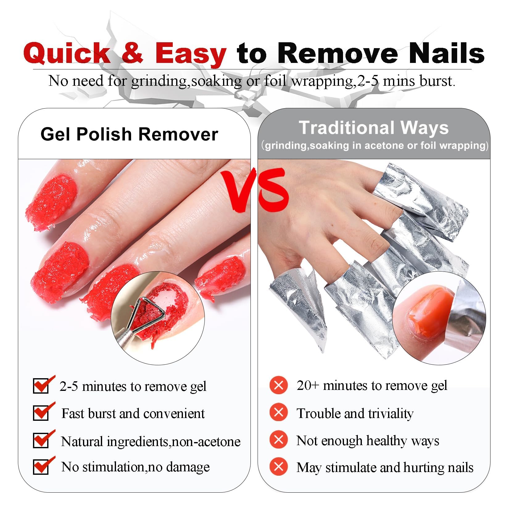 LOUINSTIC Gel Nail Polish Remover Kit – 2x15ml, Cuticle Pusher & Nail File