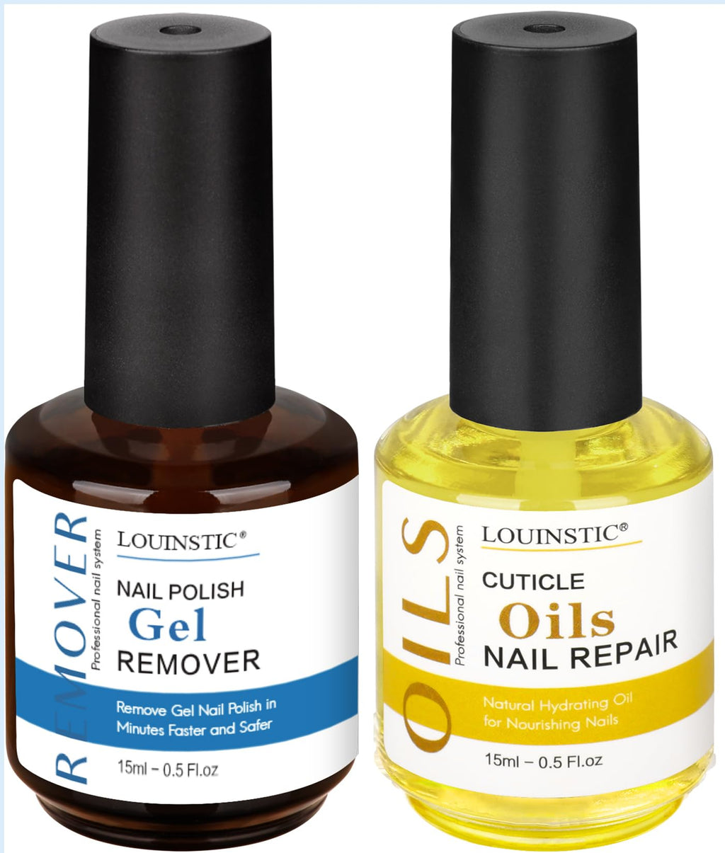 LOUINSTIC Gel Nail Remover & Cuticle Oil Kit – Quick 2–5 Min Gel Polish Removal, No Foil, Low Odor