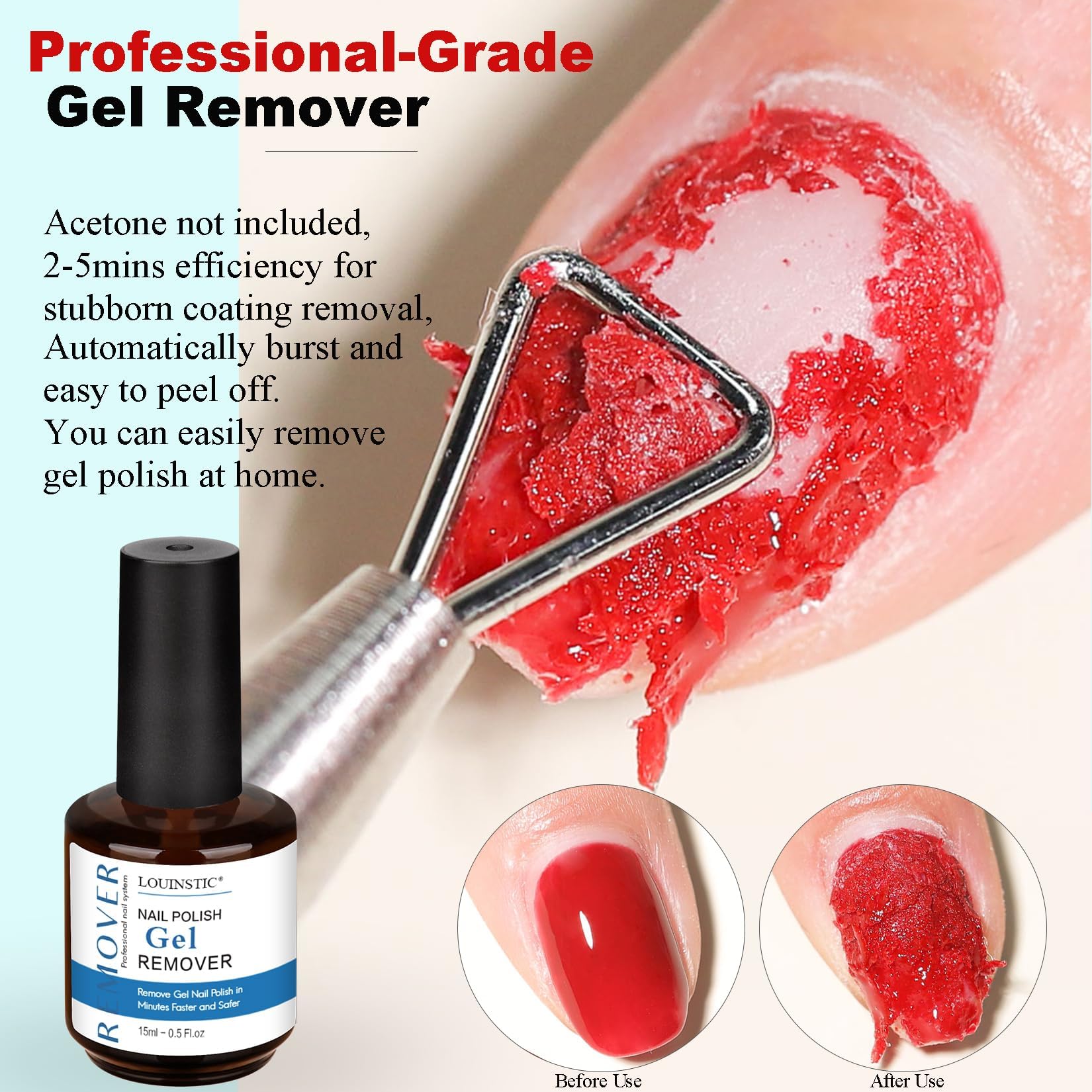 LOUINSTIC Gel Nail Polish Remover & Liquid Latex Kit – Fast 2–5 Minute Removal, Low Irritation, No Foil