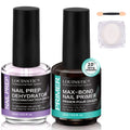 LOUINSTIC HEMA-Free Nail Dehydrator & Primer for Gel Polishes (2x15mL) with Chrome Powder