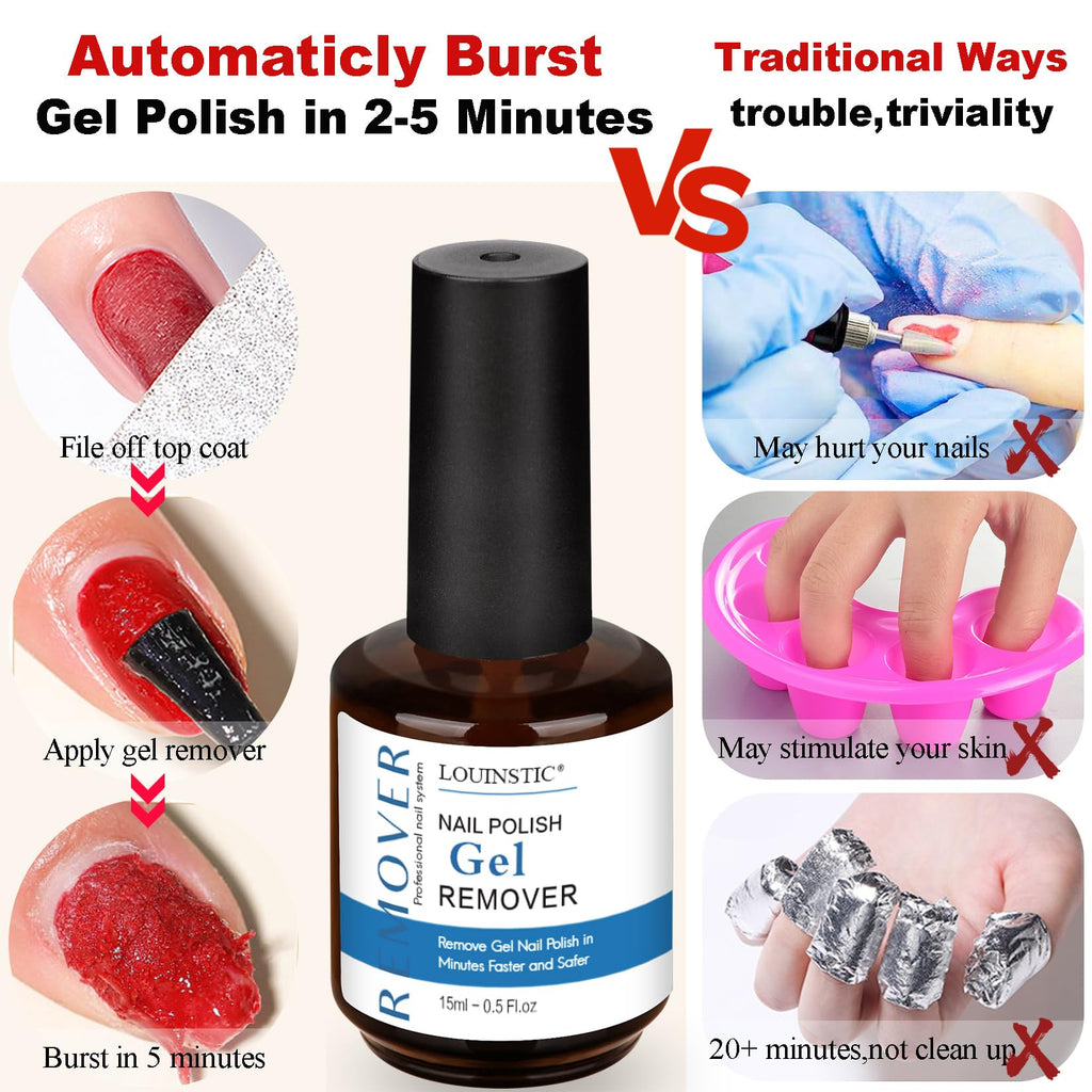 LOUINSTIC Gel Nail Polish Remover Kit – 2pcs Removers, Nail Pusher & Scraper, 2 Files, Quick 2–5 Minute Home Removal
