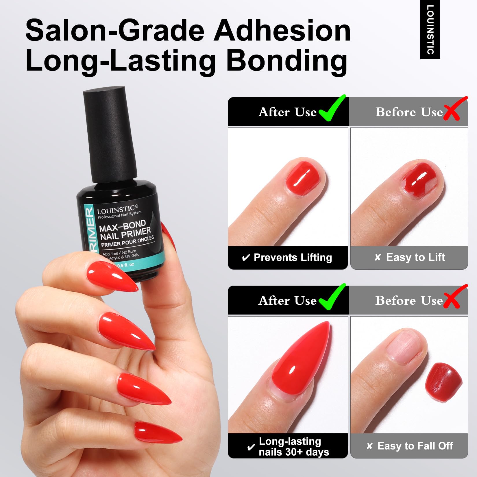 LOUINSTIC HEMA-Free Nail Dehydrator & Primer for Gel Polishes (2x15mL) with Chrome Powder