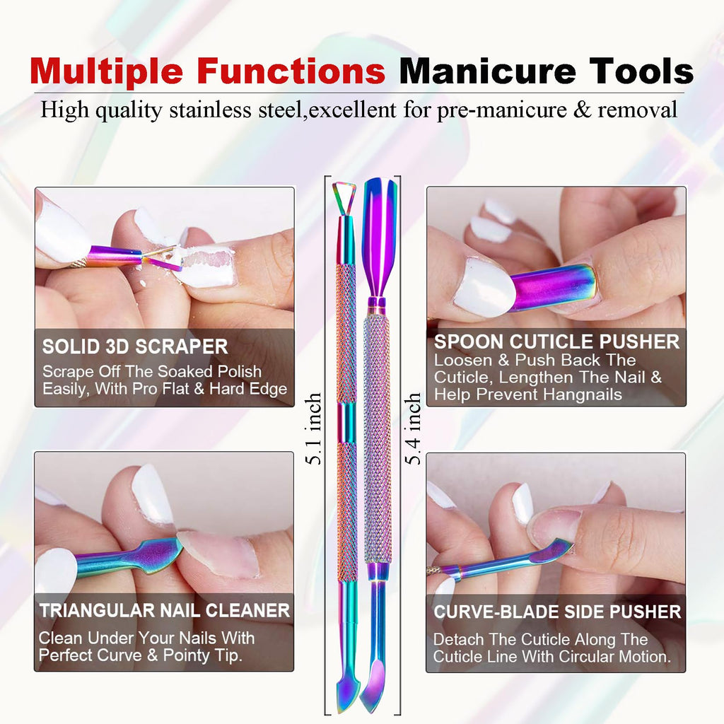 LOUINSTIC Gel Nail Polish Remover Kit – 2pcs Removers, Nail Pusher & Scraper, 2 Files, Quick 2–5 Minute Home Removal