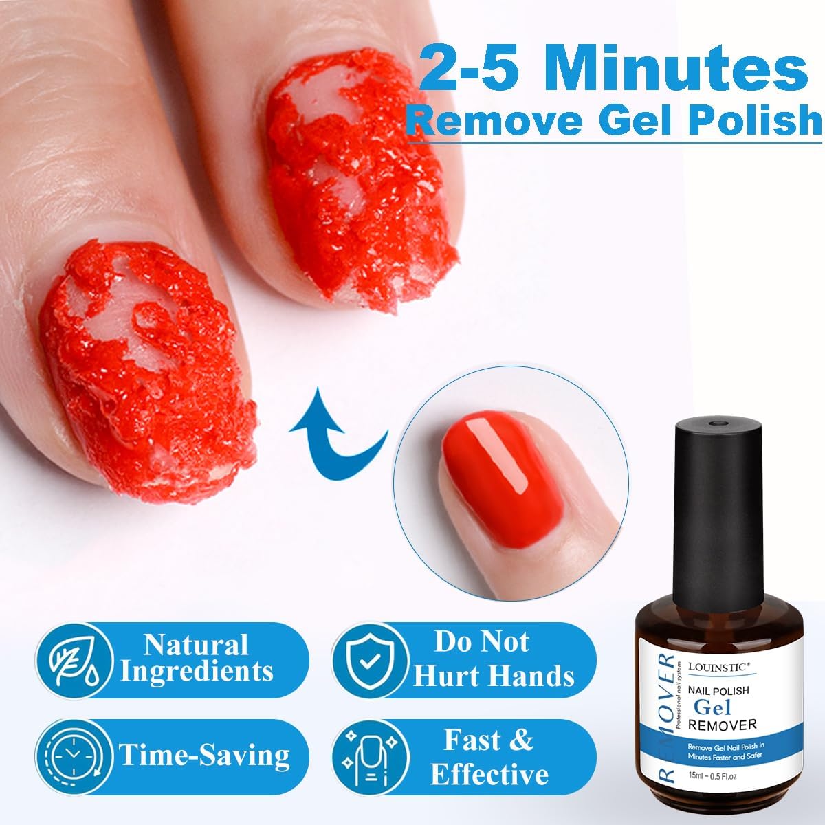 LOUINSTIC Gel Nail Remover & Cuticle Oil Kit – Quick 2–5 Min Gel Polish Removal, No Foil, Low Odor