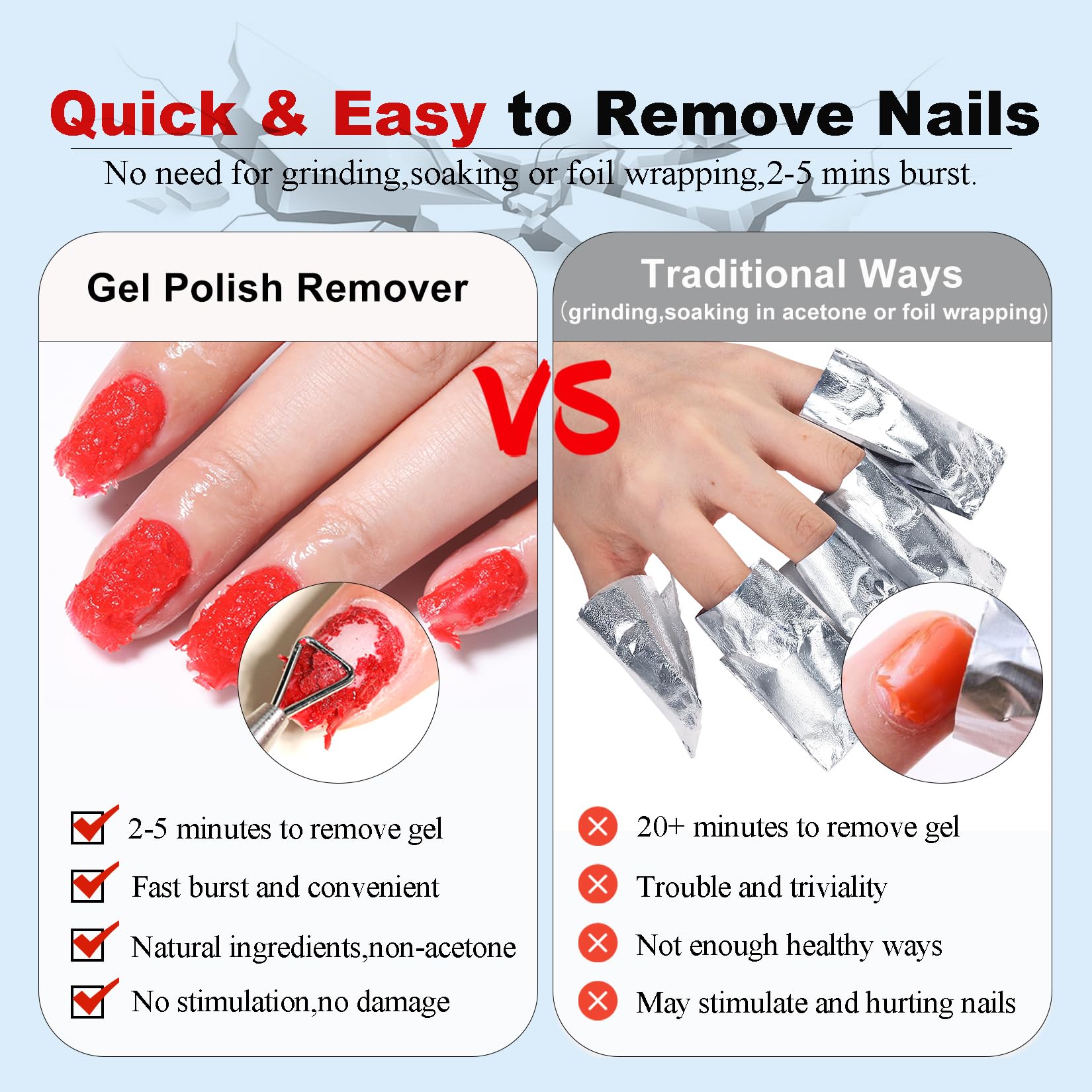 Louinstic Gel Polish Remover Kit – 45ml, Fast 2–5 Minute Gel Removal, Acetone-Free & Gentle, Includes 3 Bottles + 2 Files