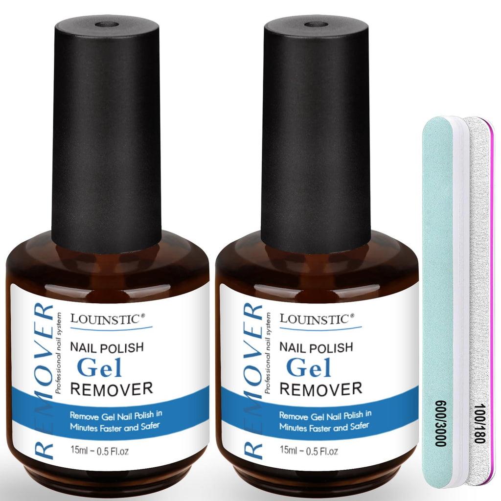 LOUINSTIC 2×15 ml Easy & Quick Gel Nail Remover Kit – Acetone-Free, No Soak, 2–5 Minute Removal