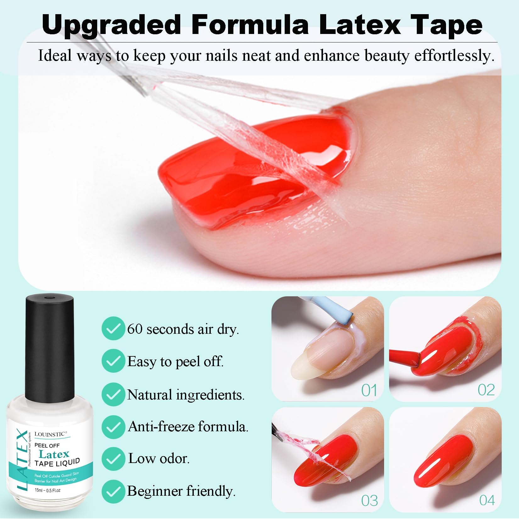 LOUINSTIC 3-in-1 Gel Nail Remover Kit – Acetone-Free, Low Odor, Peel-Off Latex, Cuticle Oil