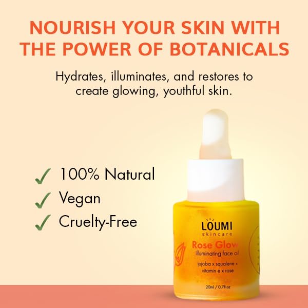 LOUMI Skincare RoseGlow Face Oil – Lightweight Hydration for Radiant Skin (20ml) | Rosehip & Jojoba, Vegan & Cruelty-Free
